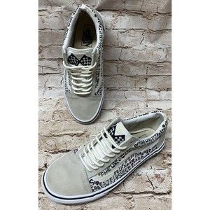 Vans Mens Low Top Lace Up White Suede Canvas Checkered Flagged Tongue Sz 6.5